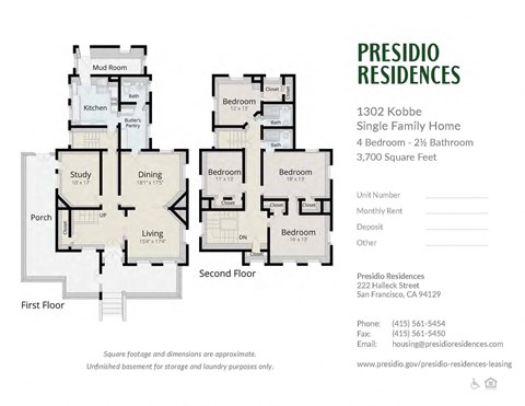 Floor plan for 4 beds, 2.5 baths, 3700 sqft
